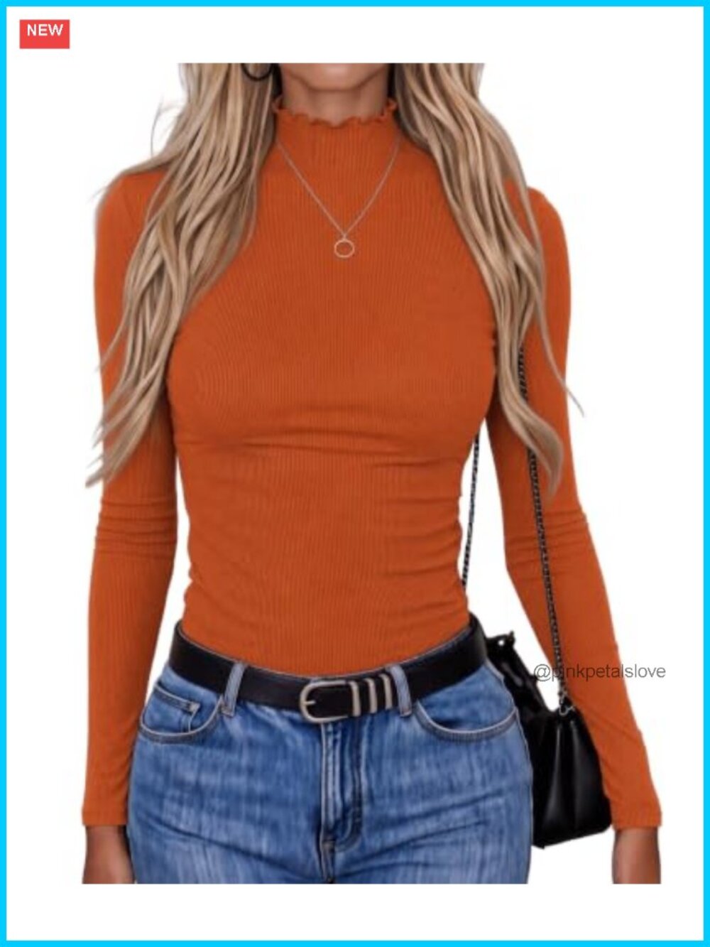 Women Mock Neck Ribbed Slim Fit Long Sleeve Top Lettuce Trim